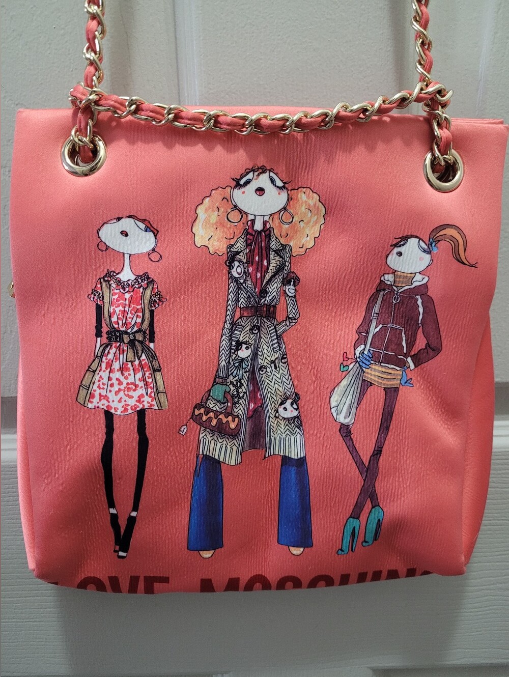 Love Moschino Vintage Pink FabricCrossbody w/ Girl Motif